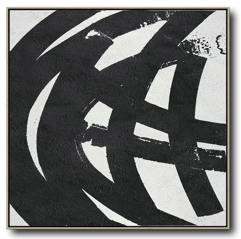 Huge Abstract Painting On Canvas,Oversized Minimal Black And White Painting - Oversized Wall Decor